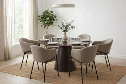 Bark Spisegrupper-Siena spisegruppe rund 130 cm med 6 Filip spisestoler Røkt eik