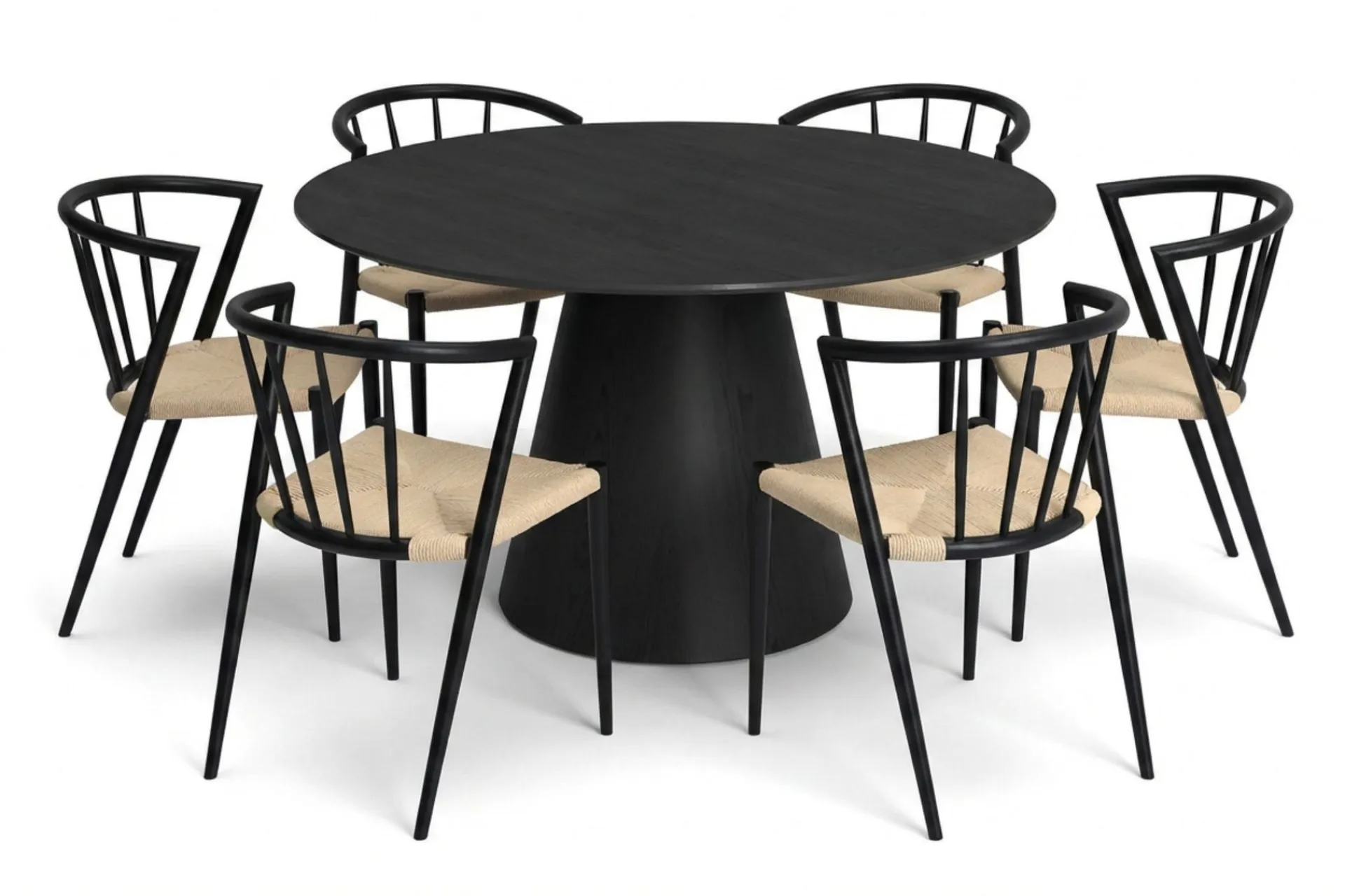Bark Spisegrupper-Siena spisegruppe rund 130 cm med 6 Winston spisestoler Svart