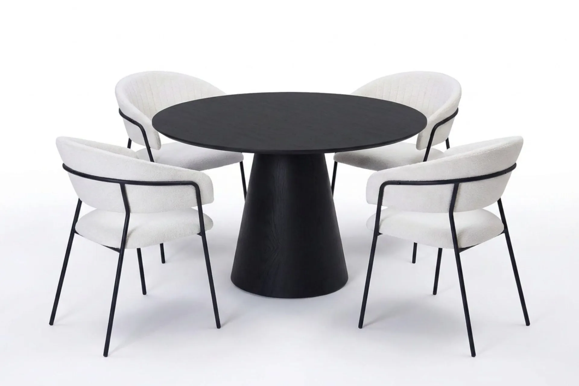 Bark Siena spisegruppe rund 110 cm med 4 Karol spisestoler