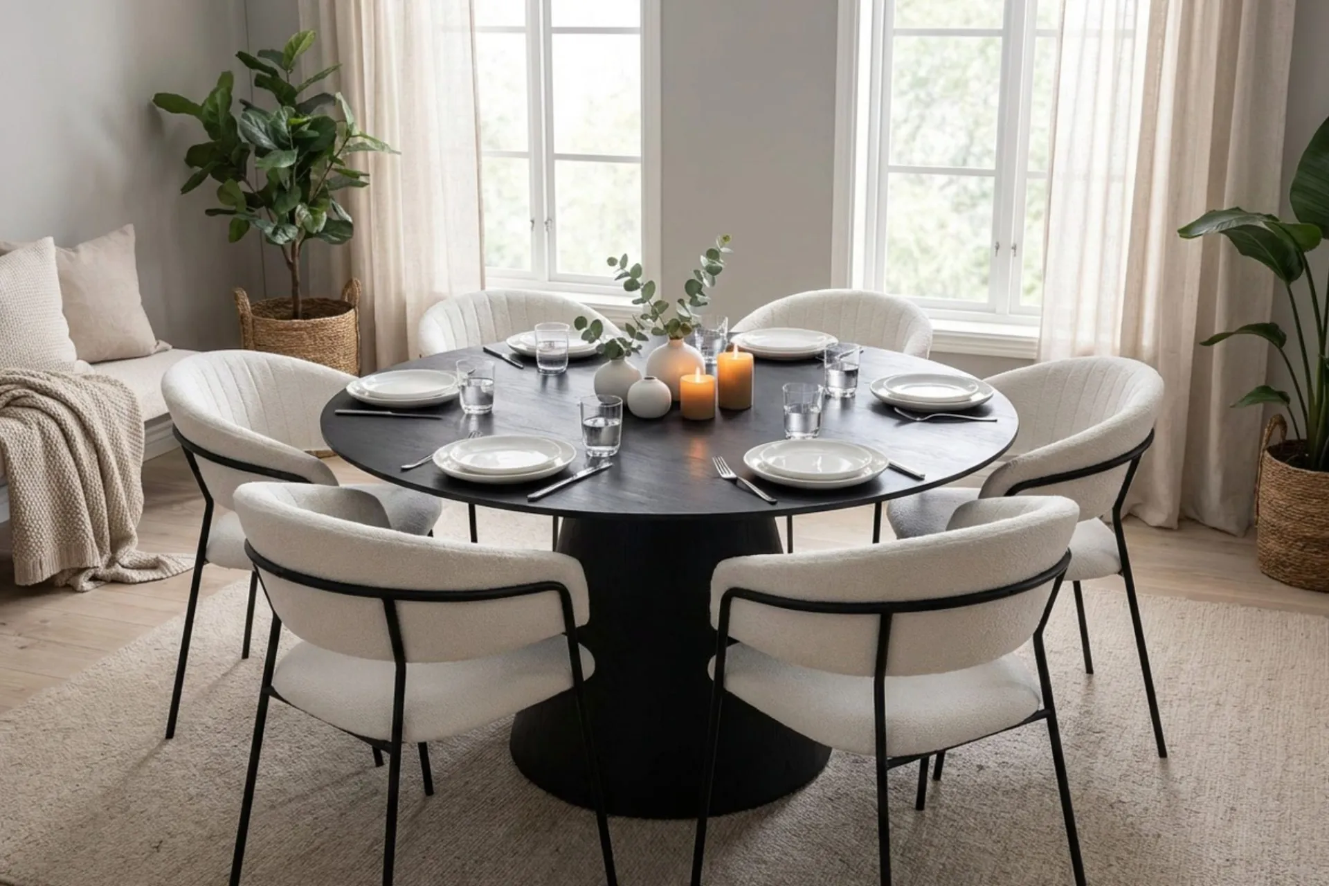 Bark Spisegrupper-Siena spisegruppe rund 150 cm med 6 Karol spisestoler Svart