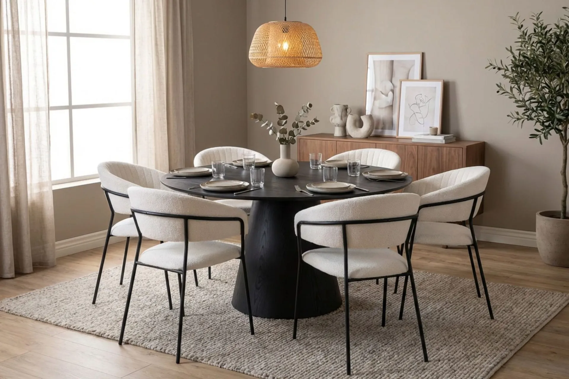 Bark Spisegrupper-Siena spisegruppe rund 130 cm med 6 Karol spisestoler Svart