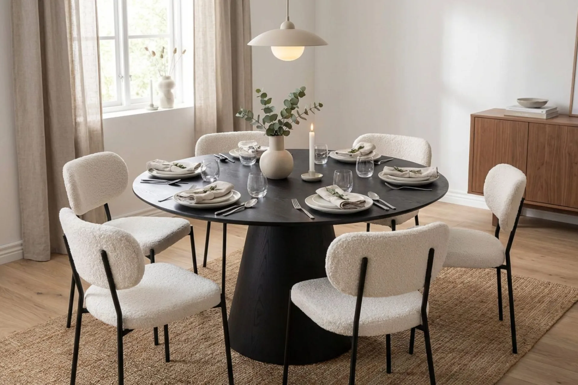 Bark Spisegrupper-Siena Spisegruppe rund 150 cm med 6 Gemmiano spisestoler Svart