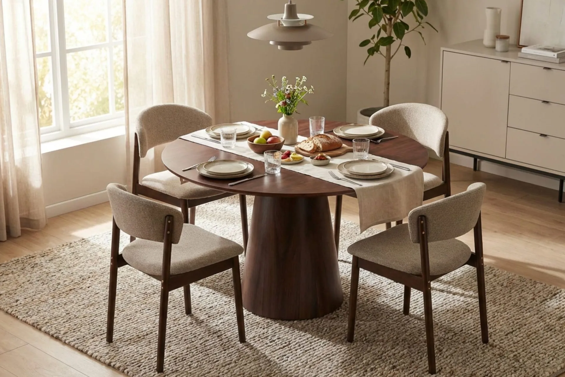 Bark Siena spisegruppe rund 110 cm med 4 Nala spisestoler