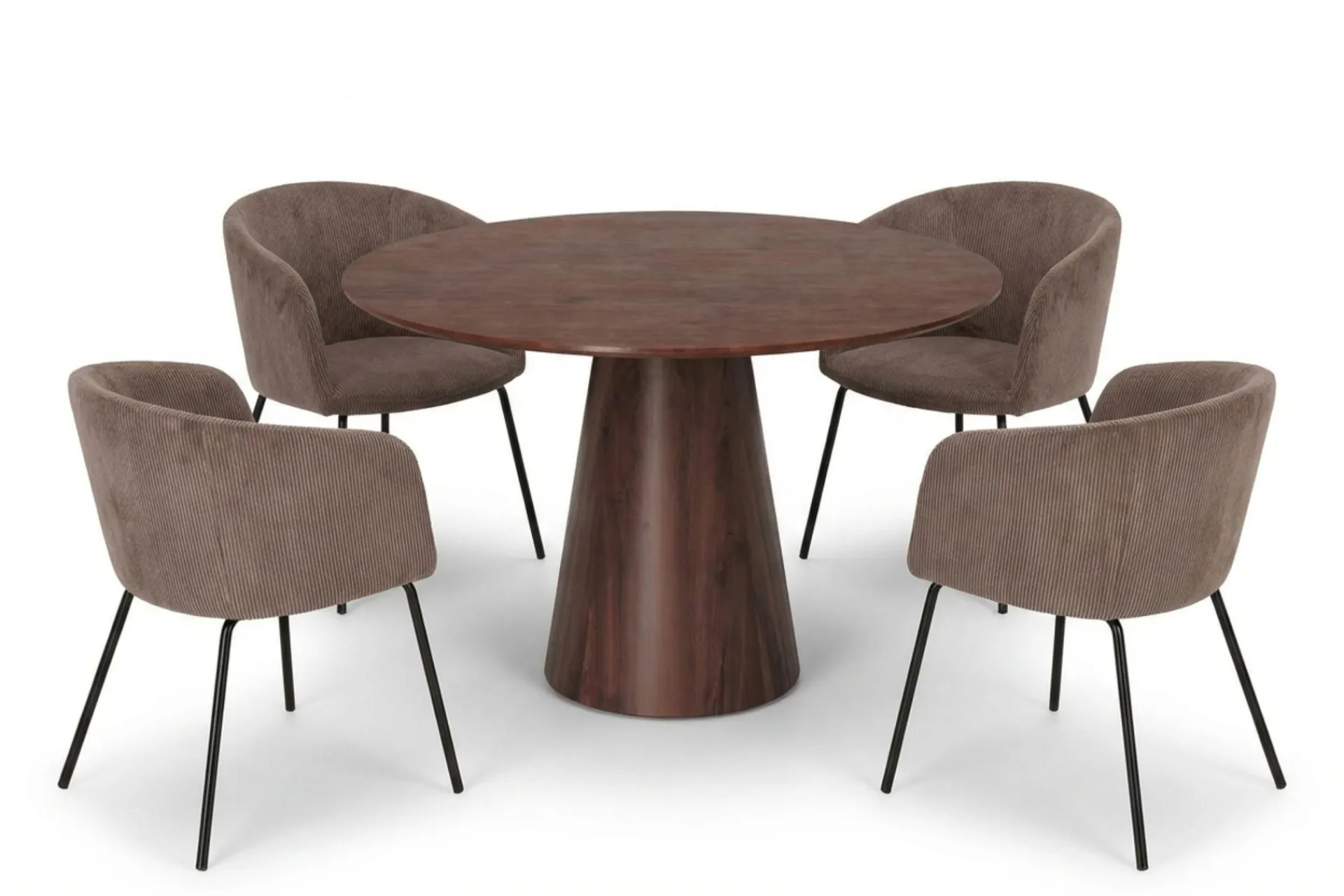 Bark Siena spisegruppe rund 110 cm med 4 Berit spisestoler