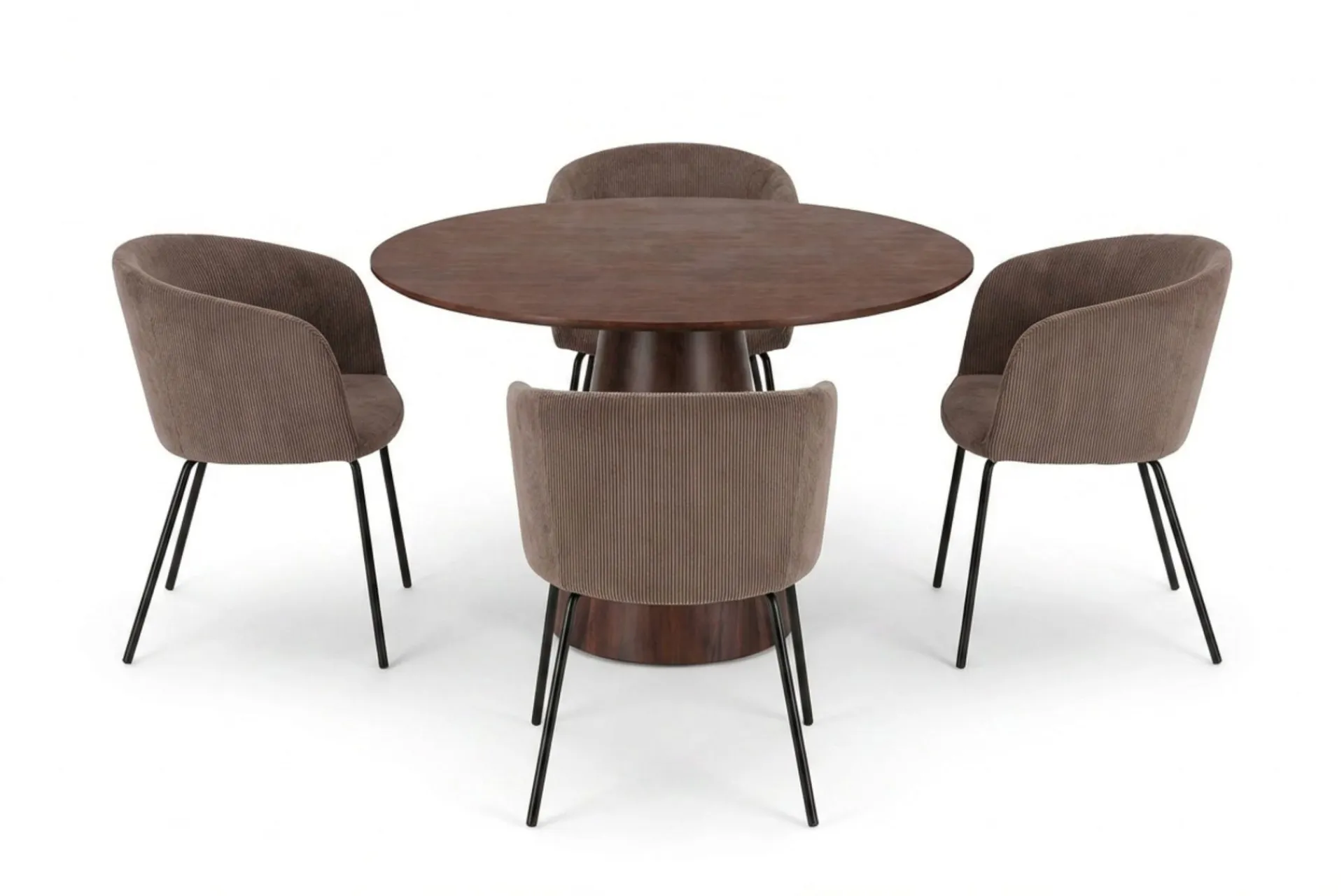 Bark Siena spisegruppe rund 110 cm med 4 Berit spisestoler