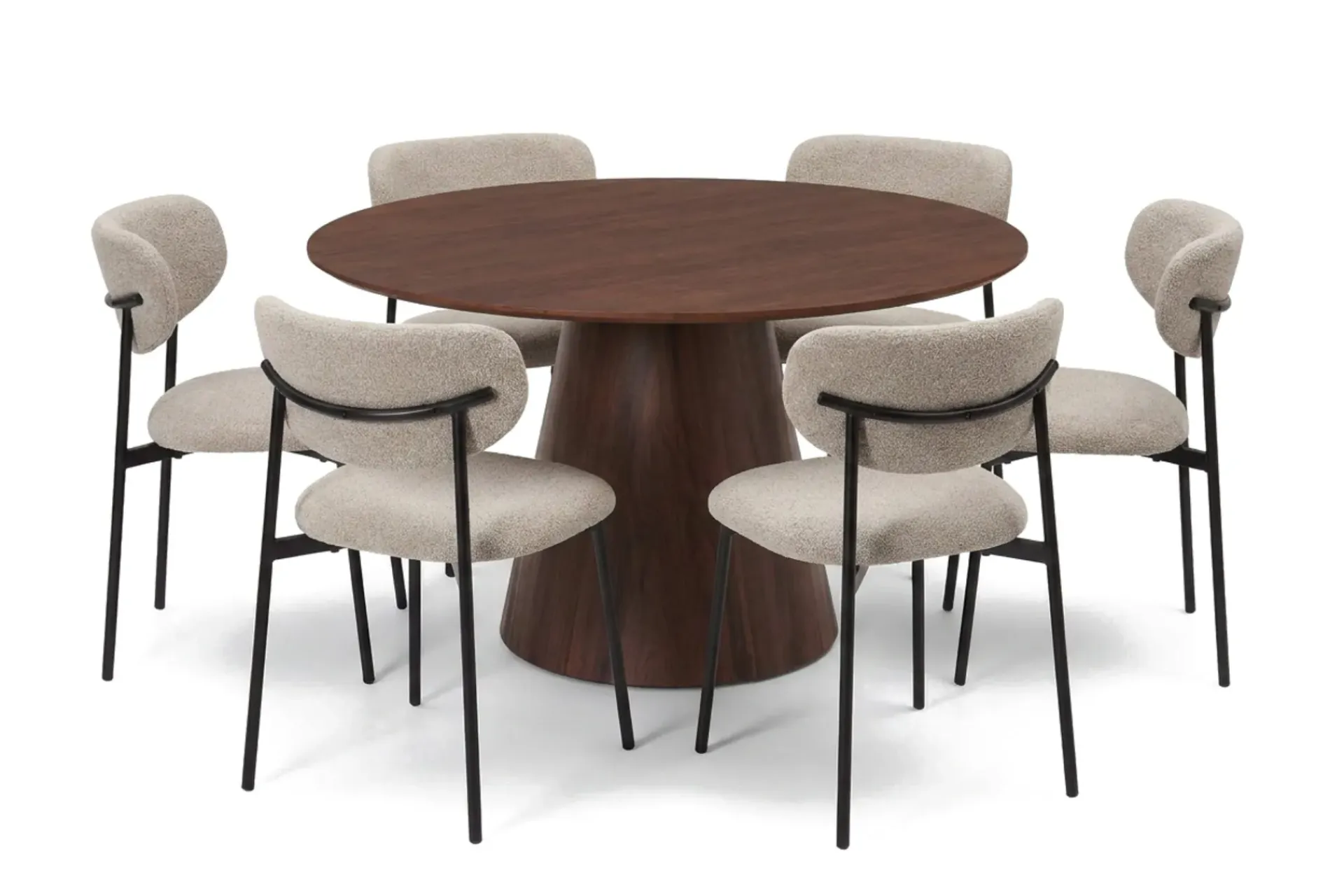 Bark Siena spisegruppe rund 130 cm med 6 Lucy spisestoler