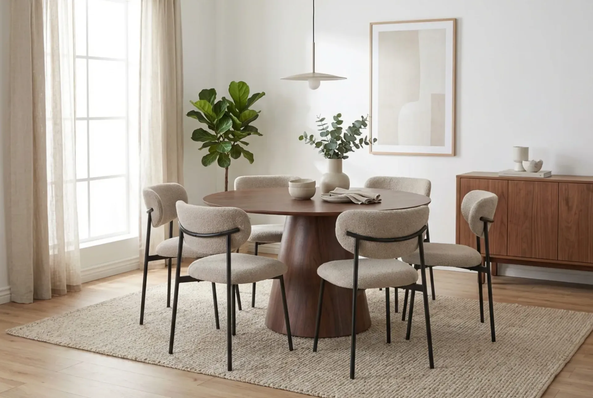 Bark Siena spisegruppe rund 130 cm med 6 Lucy spisestoler