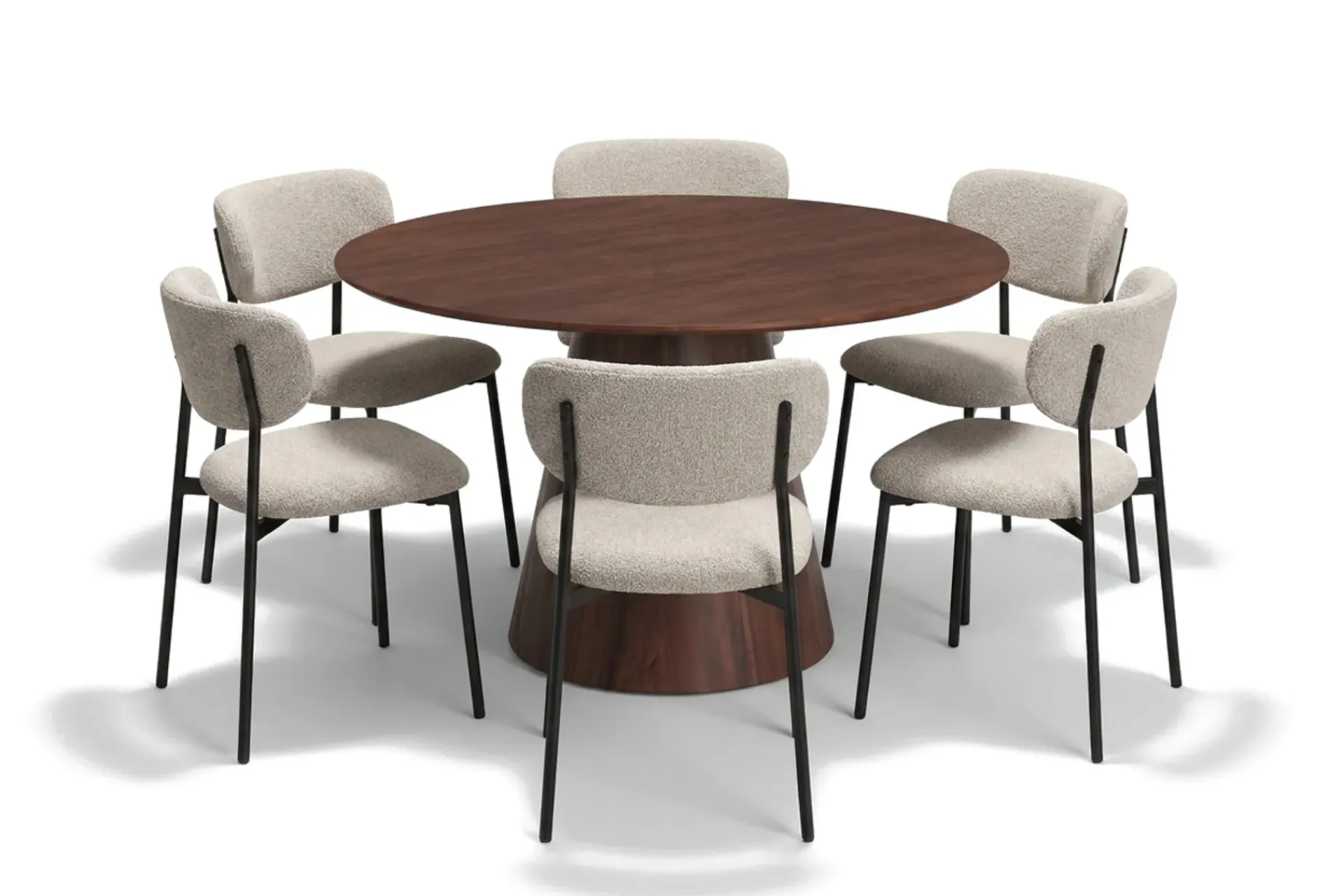 Bark Siena spisegruppe rund 130 cm med 6 Lucy spisestoler