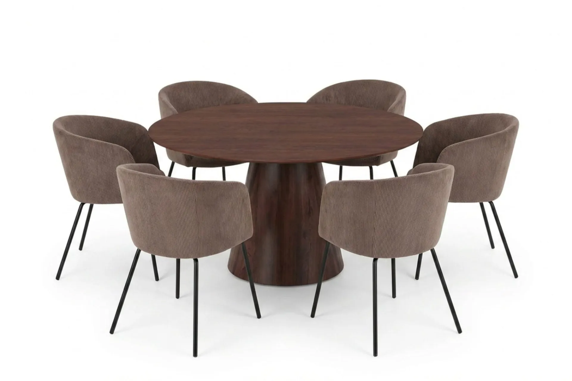 Bark Spisegrupper-Siena Spisegruppe rund 150 cm med 6 Berit spisestoler Valnøtt