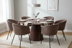 Bark Spisegrupper-Siena spisegruppe rund 130 cm med 6 Berit spisestoler Valnøtt