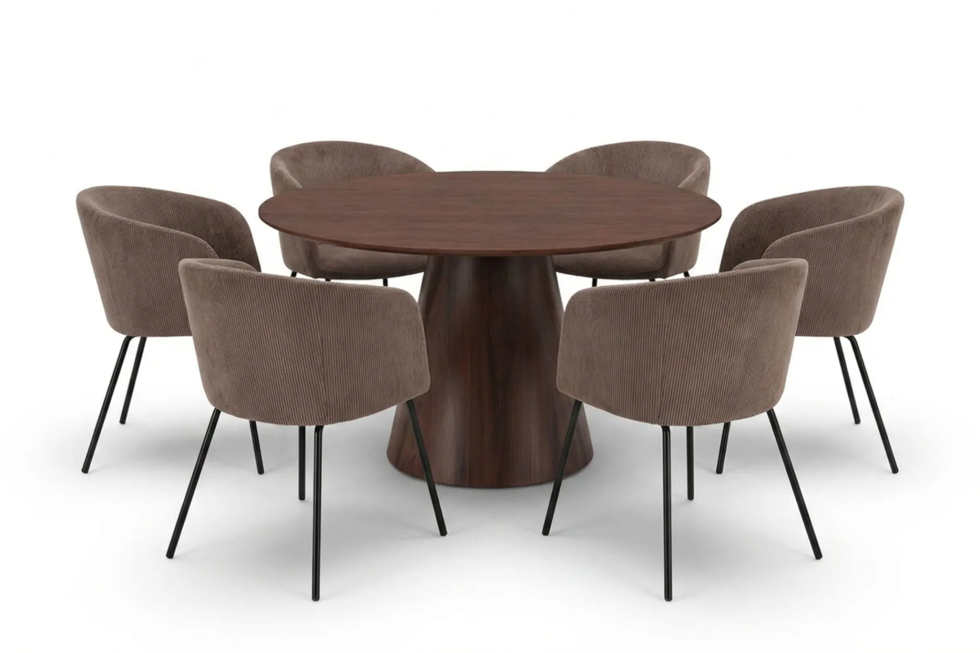 Bark Spisegrupper-Siena spisegruppe rund 130 cm med 6 Berit spisestoler Valnøtt