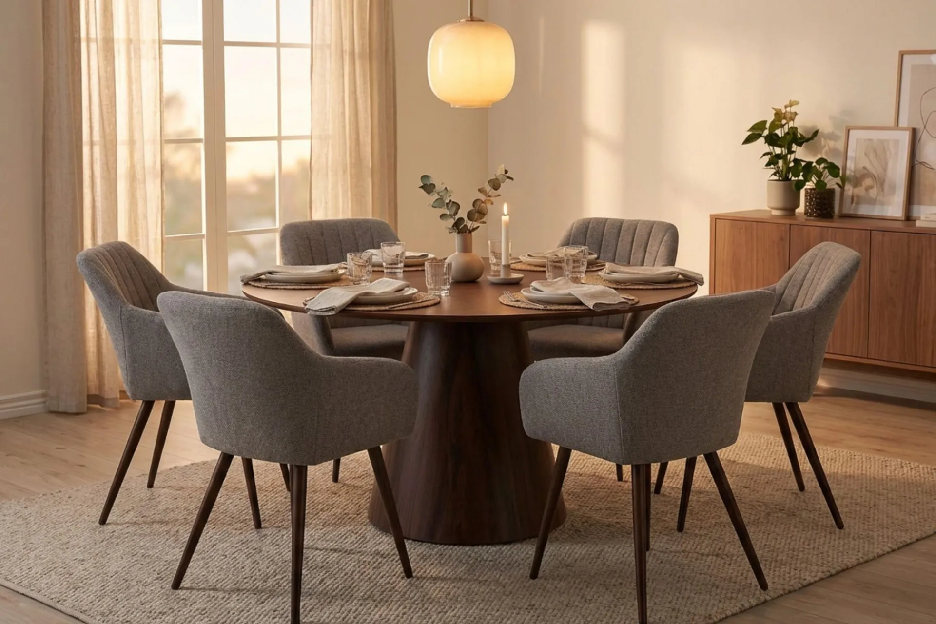 Bark Siena spisegruppe rund 130 cm med 6 Filippa spisestoler