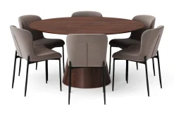 Bark Siena spisegruppe rund 150 cm valnøtt med 6 Elsie spisestoler