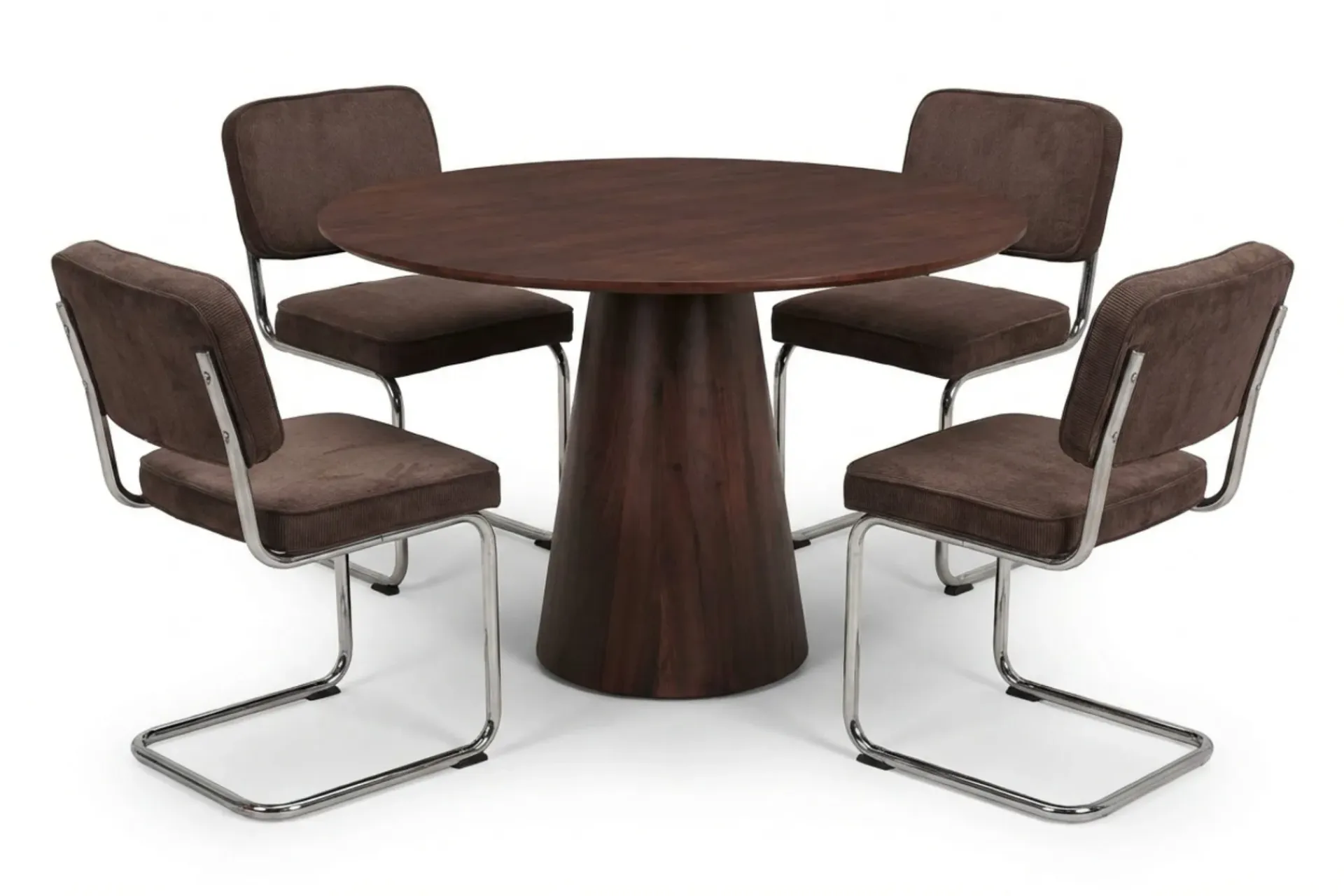 Bark Siena spisegruppe rund 110 cm med 4 Milva spisestoler