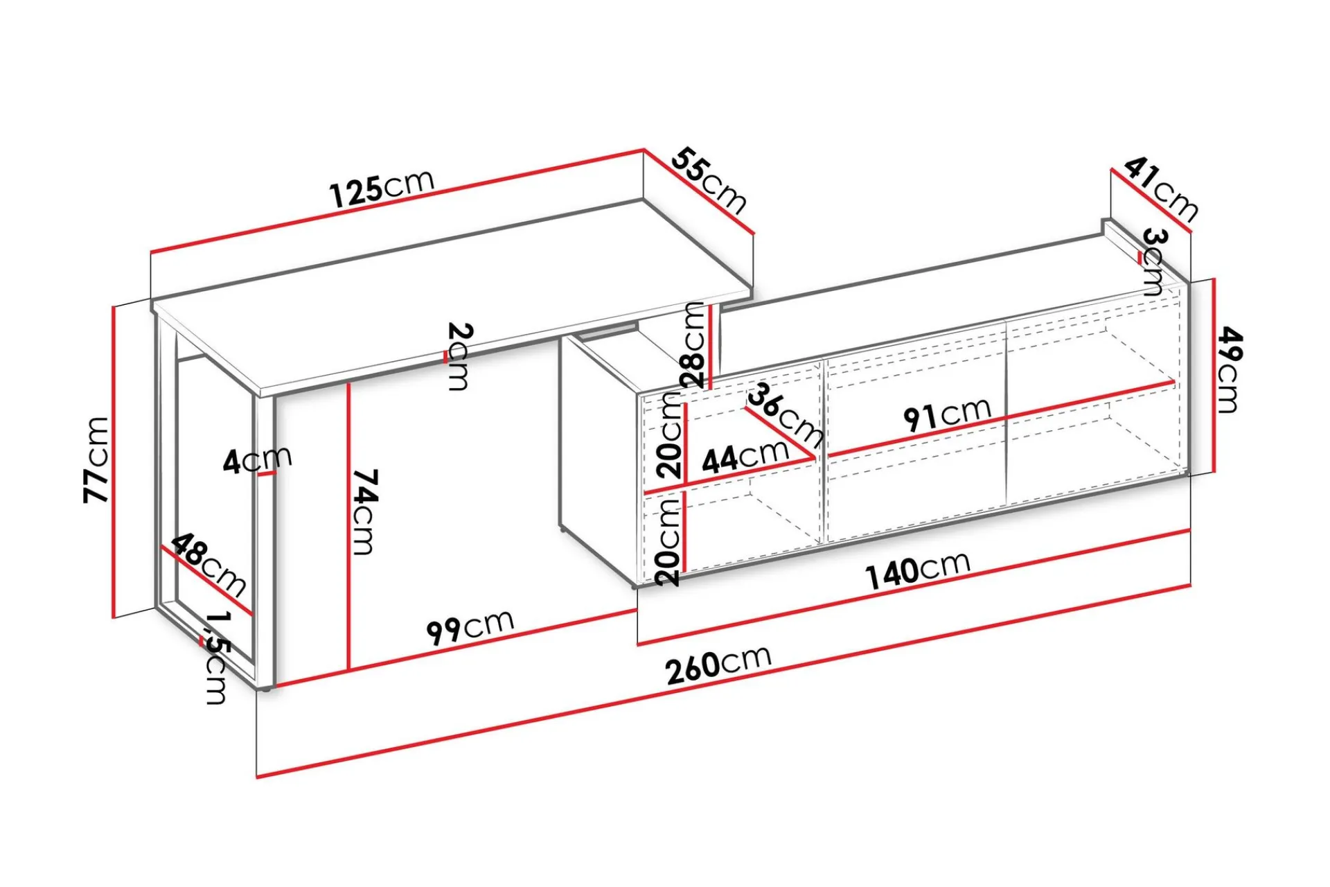 Kontorbord-Sigmana Skrivebord 260x55 cm Lysegrå,Brun