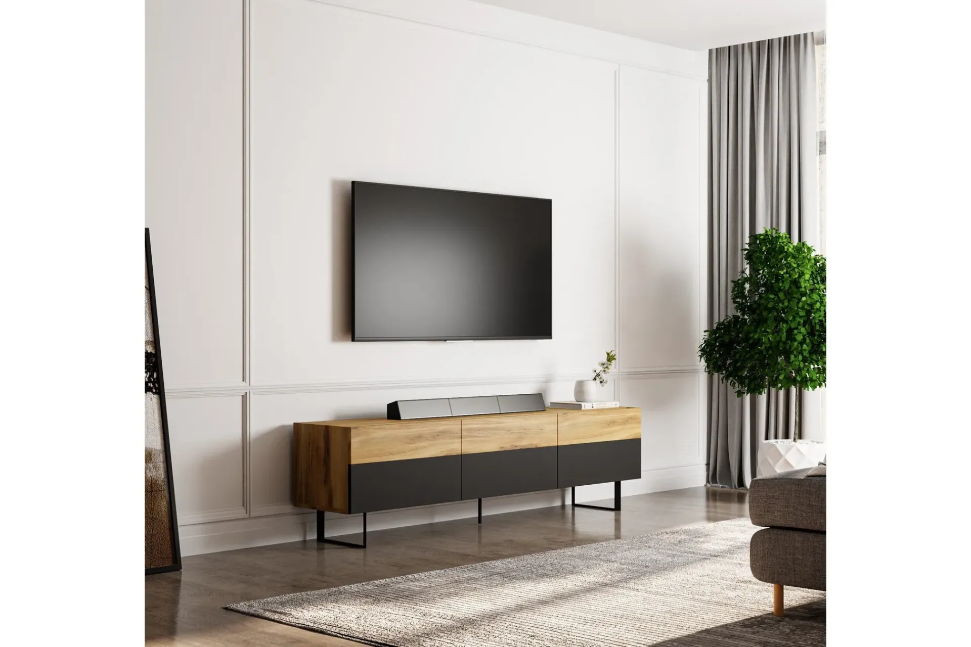 Tv-Benk & Mediabenk-Sign TV-benk 180 cm Svart,Eik