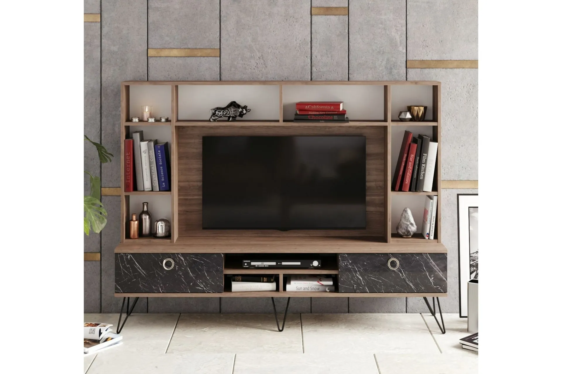 Tv-Møbelsett-Sincerely TV-Møbelsett 180 cm Valnöt,Svart
