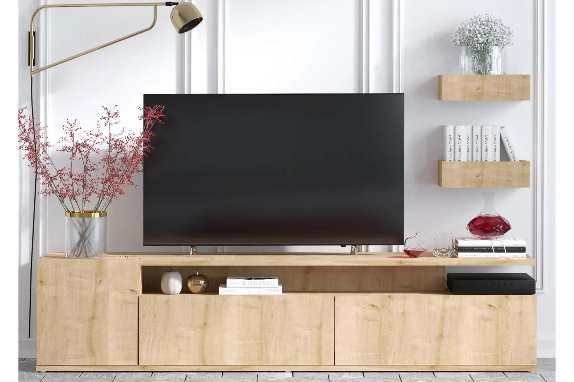 Tv-Benk & Mediabenk-Sinox Tv-benk 180 cm Natur,Hvit
