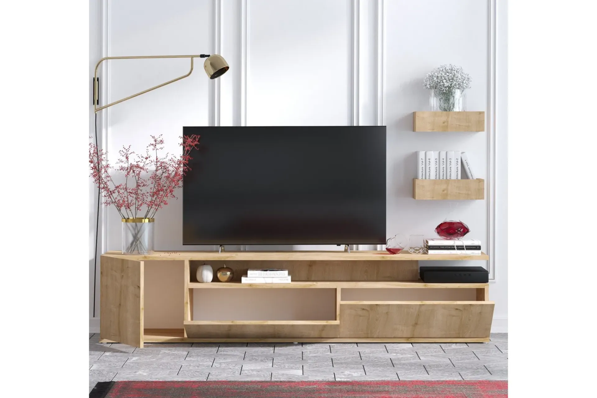 Tv-Benk & Mediabenk-Sinox Tv-benk 180 cm Natur,Hvit