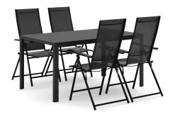 Comfort Garden Spisegrupper Hage-Siri rektangulært utebord 150 cm med 4 Sanna utestoler Svart