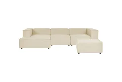 Sofa Med Sjeselong-3-sits Hörnsoffa med fotpall Beliani Aprica Högervänd Left-faced Beige