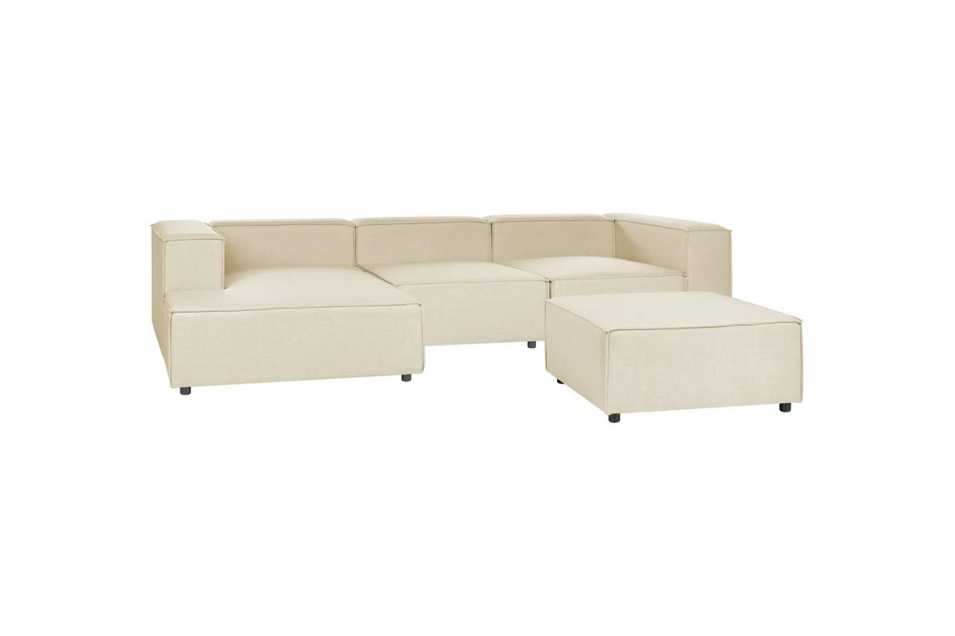 Sofa Med Sjeselong-3-sits Hörnsoffa med fotpall Beliani Aprica Högervänd Left-faced Beige