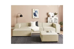Sofa Med Sjeselong-3-sits Hörnsoffa med fotpall Beliani Aprica Högervänd Left-faced Beige