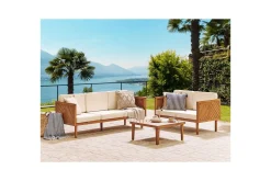 Hagebenk & Hagesofa-3-sitssoffa Beliani Baratti Light wood||Beige Lett ved,Beige