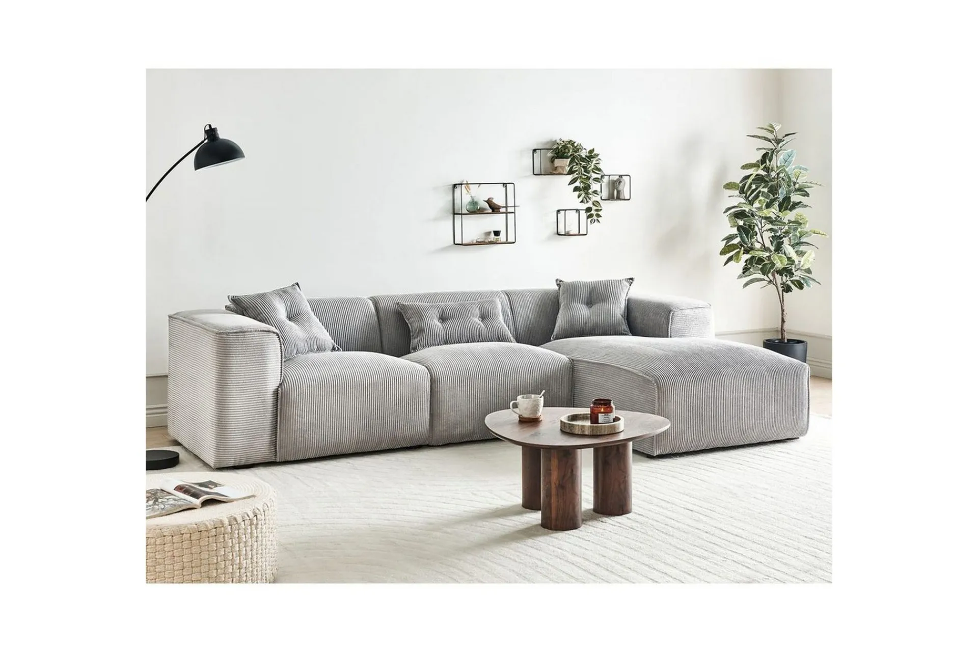 Sofa Med Sjeselong-3-sitssoffa Beliani Dolva Grå, svart, Vänstervänd Grey