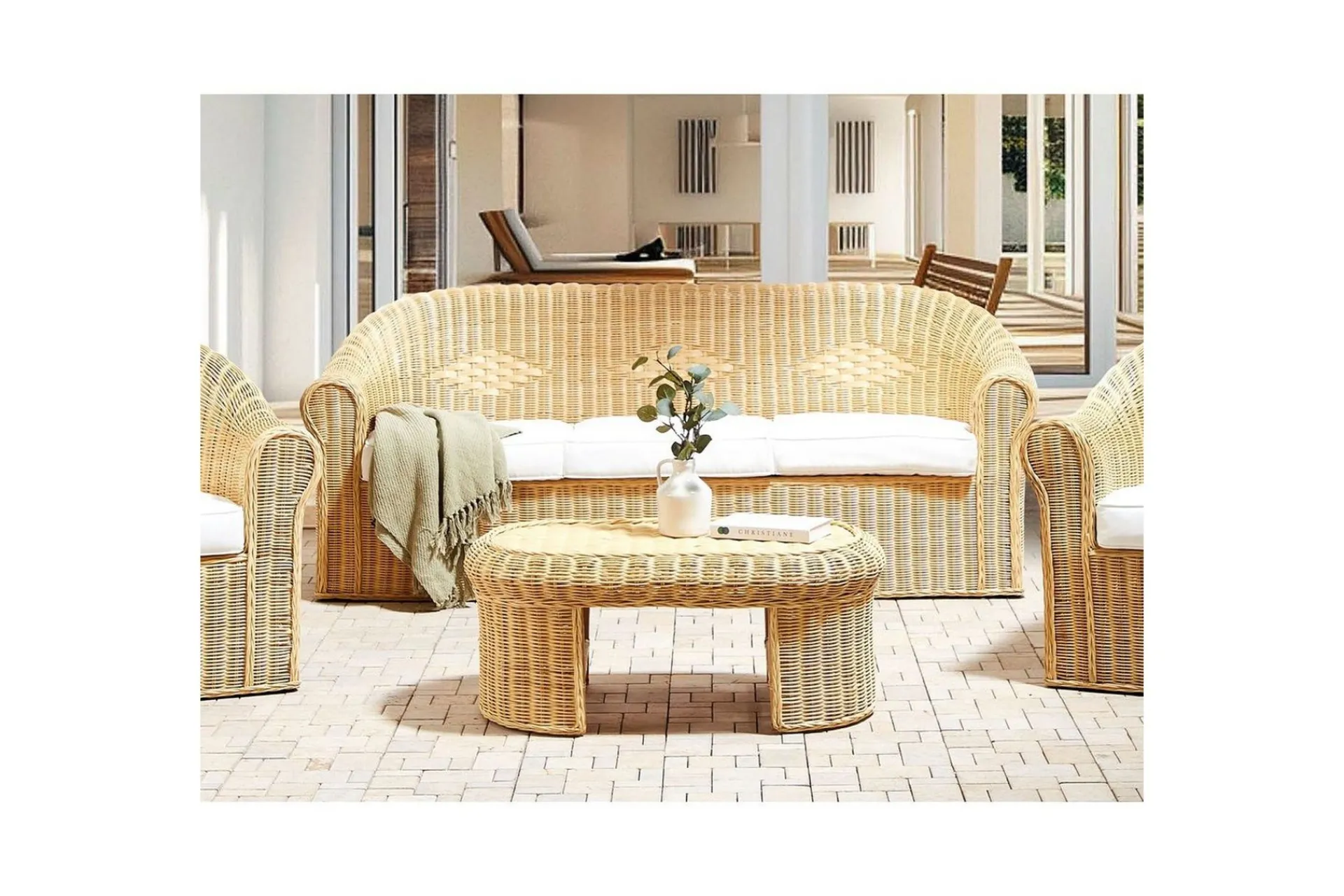 Lounge Sofa|Lounge Sofa-3-sitssoffa Beliani Livadeia Natural||White Natural,Hvit
