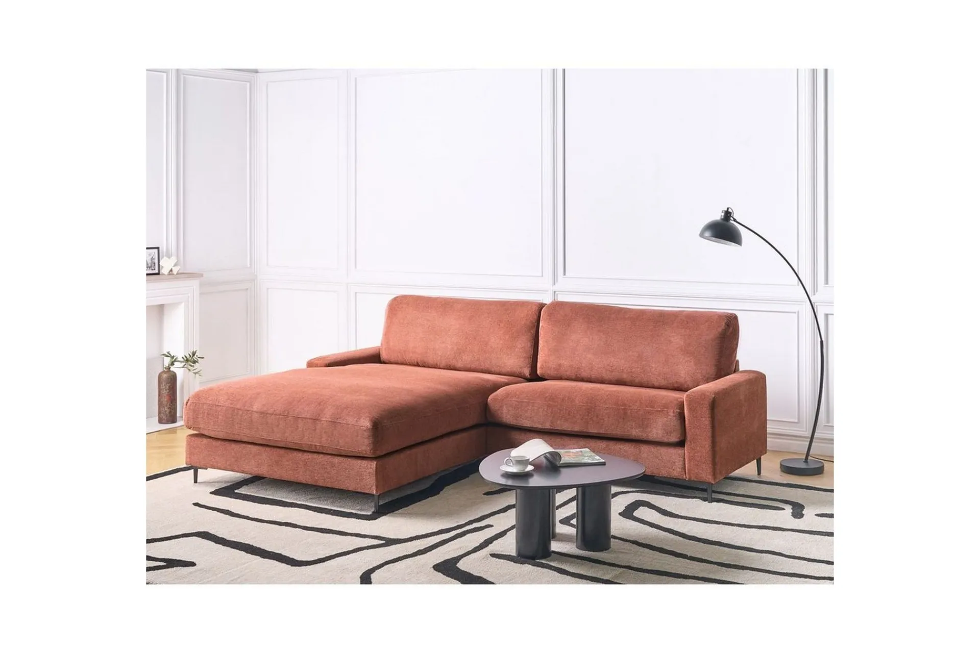 Sofa Med Sjeselong-3-sitssoffa Beliani Maloy Högervänd Left-faced Rød
