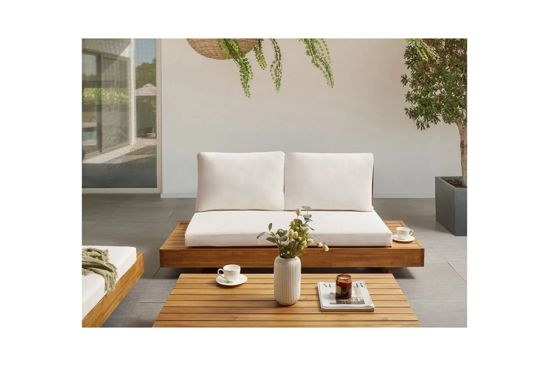 Hagebenk & Hagesofa-2-sitssoffa Beliani Marettimo Light wood, White Lett ved,Hvit