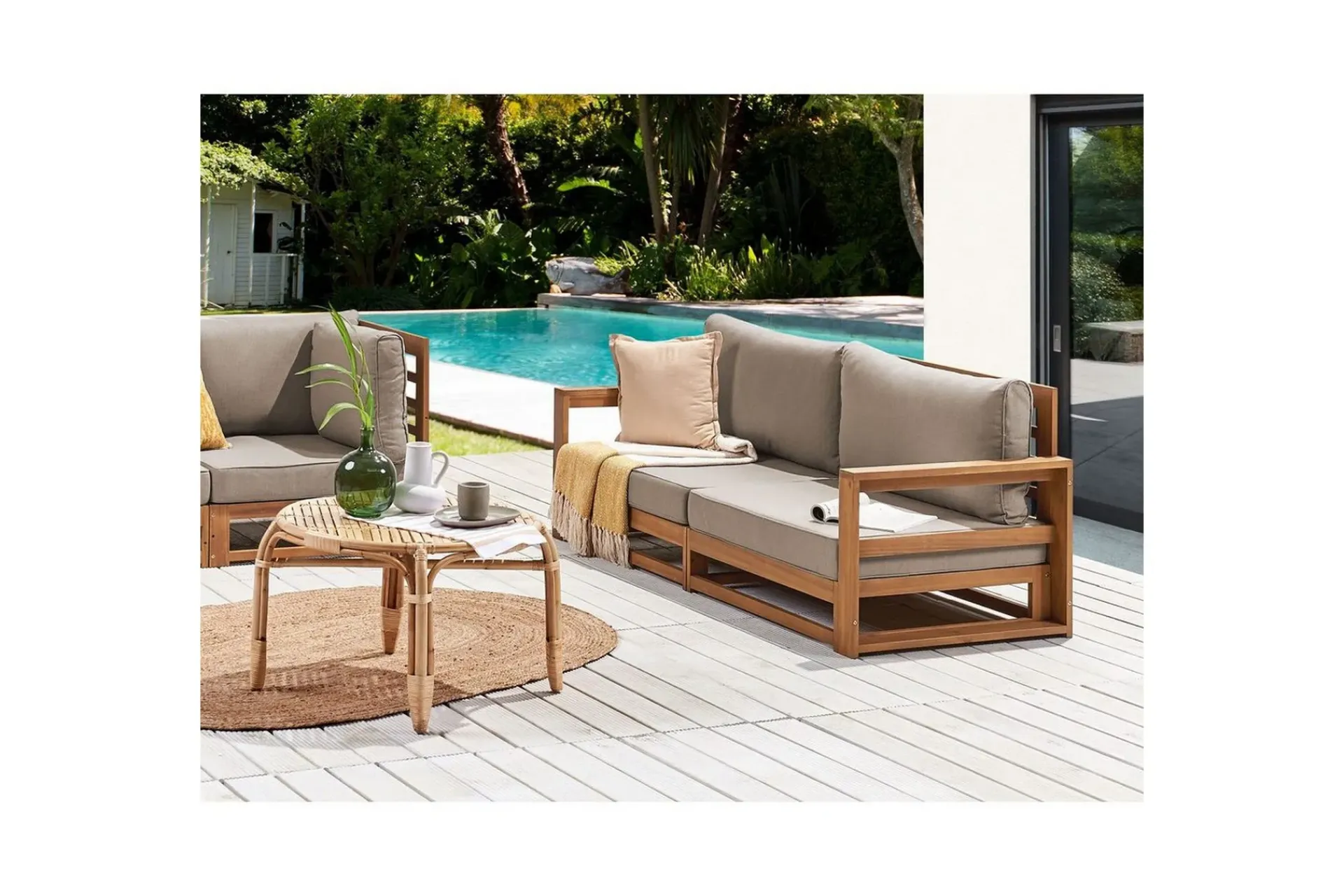 2-sitssoffa Beliani Timor Ljus trä/grått/beige, Ja Light wood||Grey||Beige