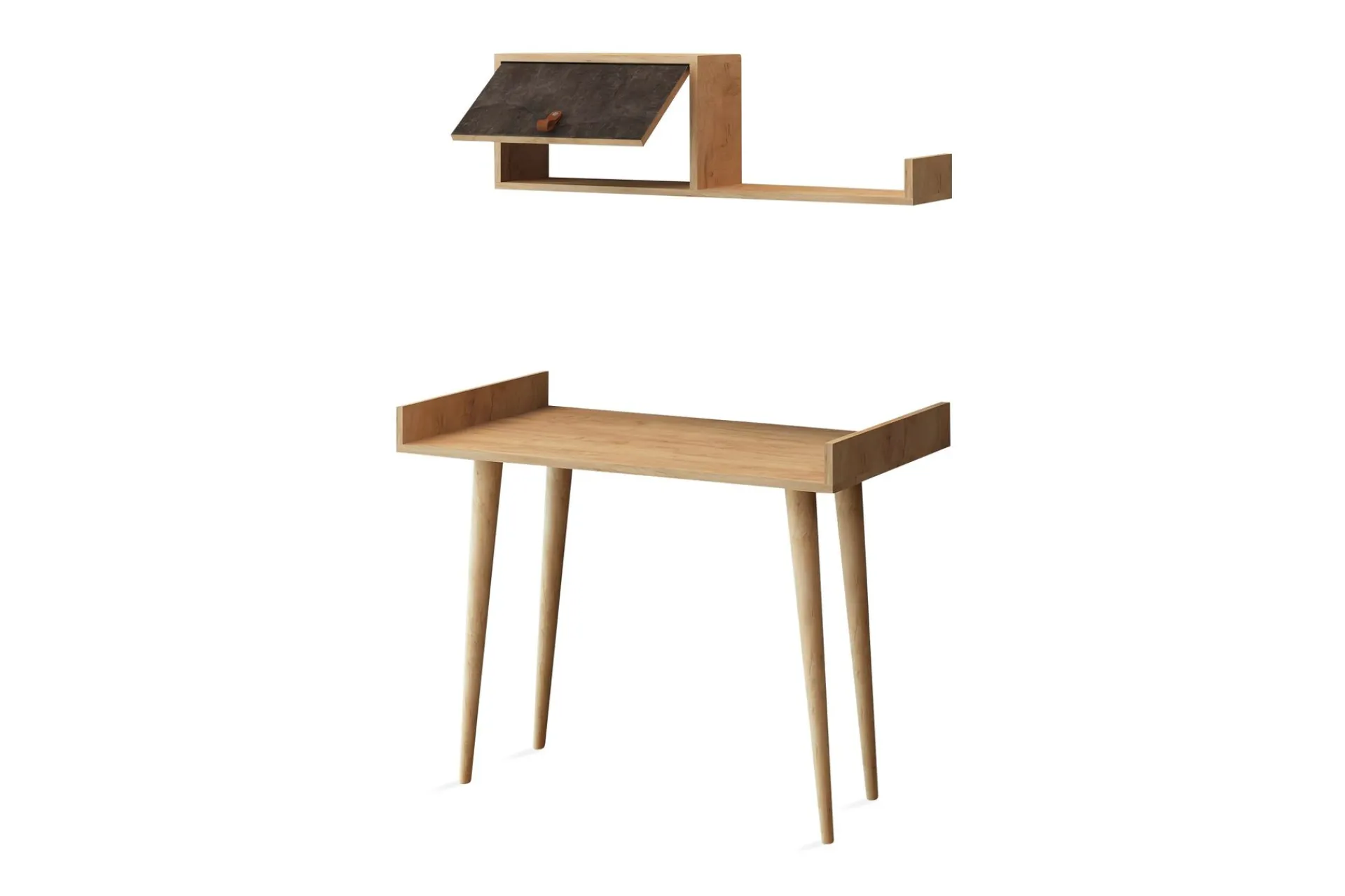 Kontorbord-Skaberg Skrivebord 100 cm med Oppbevaring Vegghylle Brun,Grey