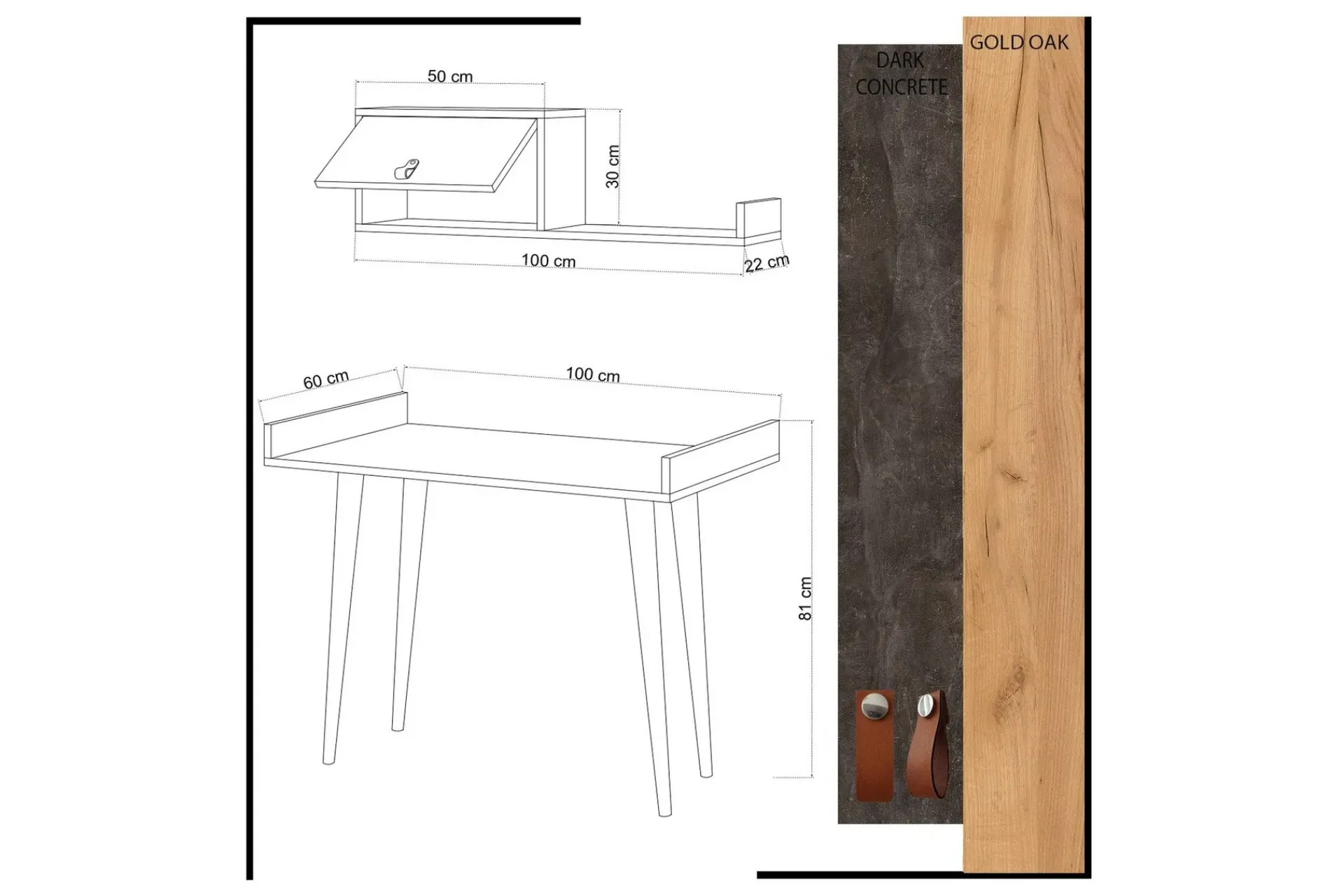 Kontorbord-Skaberg Skrivebord 100 cm med Oppbevaring Vegghylle Brun,Grey