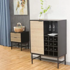 Skap|Barmøbler-Skap HOME4YOU Helve med vinreol 80x40x110 cm melamin svart / lyst tre