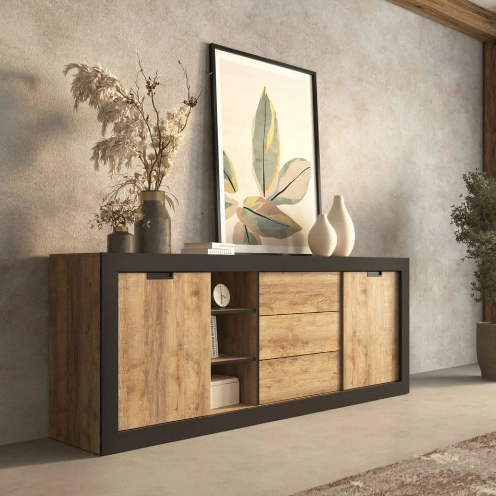 Sideboard & Skjenker-Skjenk Tudor 2 dører med 3 skuffer Brun