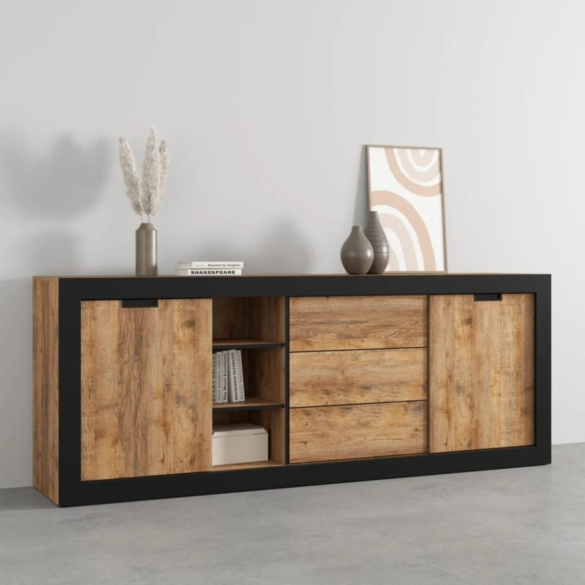 Sideboard & Skjenker-Skjenk Tudor 2 dører med 3 skuffer Brun