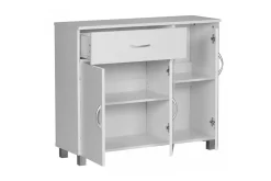 Wohnling Gangbord|Avlastningsbord-Skjenk foliert sponplate 90x75 cm, 3 dører 1 skuff, moderne stil Hvit