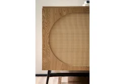 Wohnling Gangbord|Avlastningsbord-Skjenk Foliert sponplate eikelook halvsirkel Rattanflett-utseende 2 dører 3 skuffer Moderne Brun,Svart