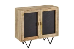 Wohnling Sideboard & Skjenker-Skjenk Massivt tre 80 cm 3D kant steinoptikk front 2 dører moderne Brun,Antracit,Svart