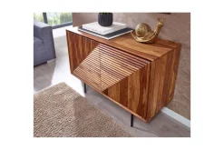 Wohnling Skjenk massivt tre, 3D geometrisk front, push-to-open, industriell loftstil 100 cm