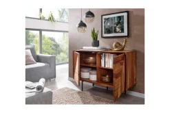 Wohnling Skjenk massivt tre, 3D geometrisk front, push-to-open, industriell loftstil 100 cm
