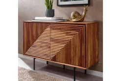 Wohnling Skjenk massivt tre, 3D geometrisk front, push-to-open, industriell loftstil 100 cm
