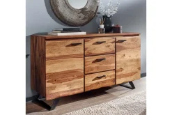 Wohnling Skjenk Massivt treverk trekanter 145 cm med 2 dører 3 skuffer industriell
