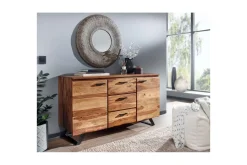 Wohnling Skjenk Massivt treverk trekanter 145 cm med 2 dører 3 skuffer industriell