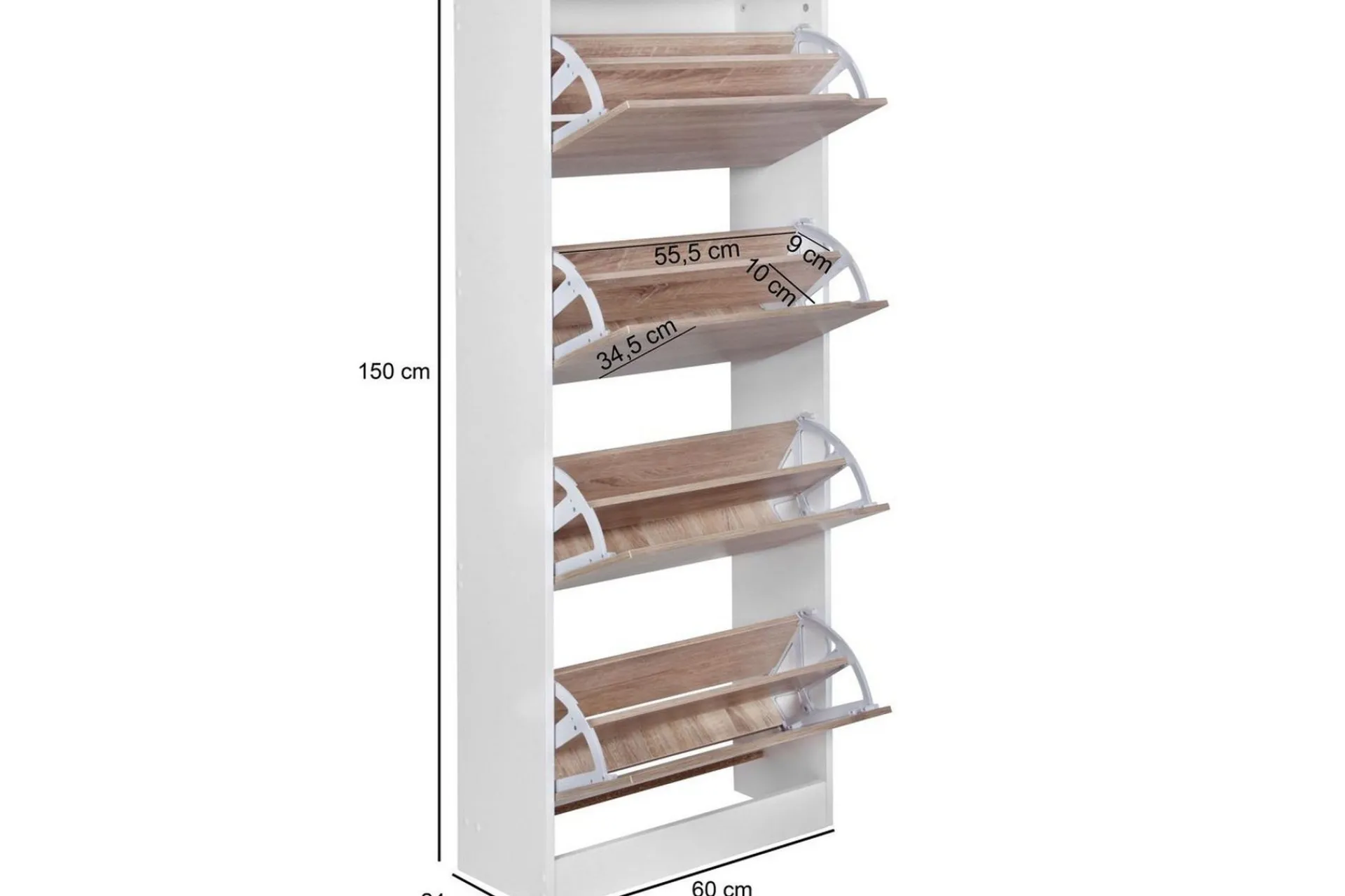 Wohnling Gangoppbevaring-Skoskap Foliert Sponplate 4 Utrekkbare Rom for 24 Par Hvit,Mellomfarget tre