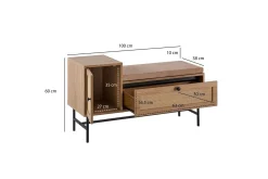 Wohnling Benk|Skohylle Med Benk-Skoskap Polstret benk i eikfolieoptikk 1 dør 1 skuff Beige,Mörkbrun,Svart