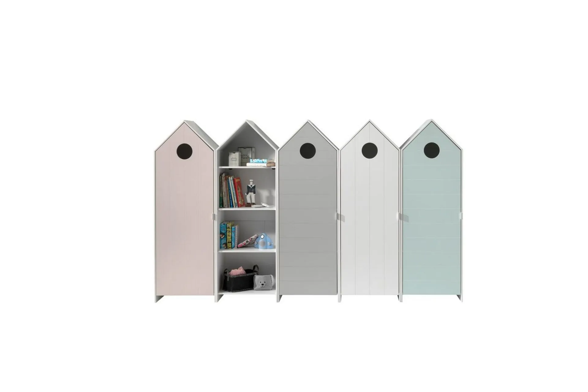 Hylle Barnerom|Oppbevaring Barnerom-Skåp Vipack Casami 5-delar med 4 Dörrar Vipack Grey, Pink, Mint Green, White Grey,Lyserød,Mintgrønn,Hvit