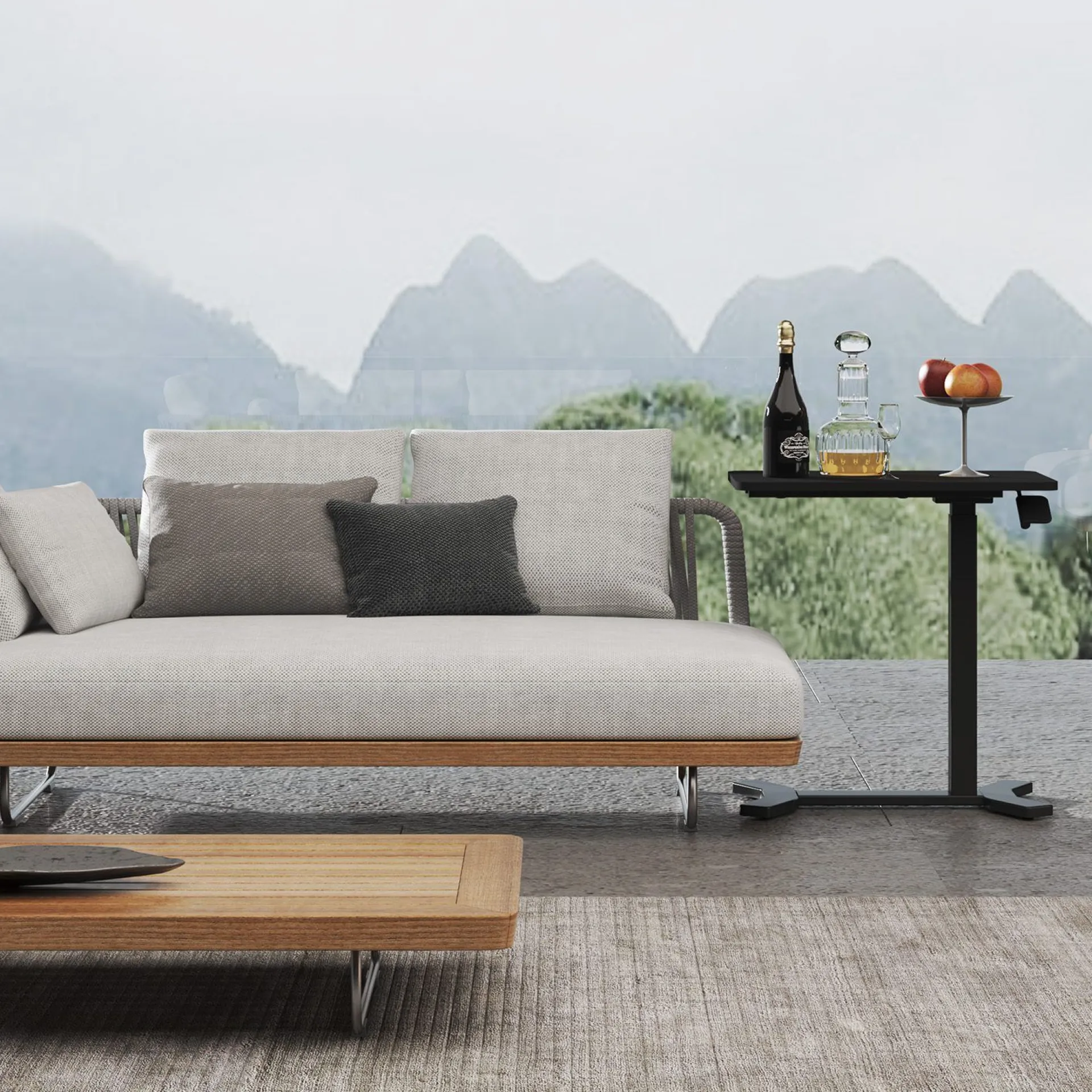 Kontorbord-Skrivebord HOME4YOU Ergo med ett ben 70x40x67,5-106 cm manuell, svart